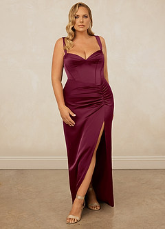 Christian Siriano Bridal for Azazie 1017 Bridesmaid Dresses Mulberry Sheath Sweetheart Neckline Stretch Satin Dress image9