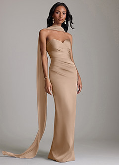 Azazie Sonora Vestidos de damas de honor Vestido de Gris Pardo de Satén Elástico de Corte Recto con Sin tirantes image9