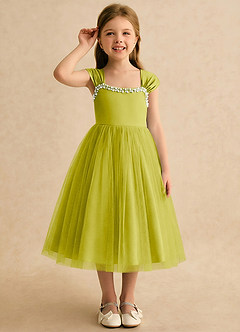 Azazie Yosemite Flower Girl Dresses Lemongrass Ball-Gown Sweetheart Neckline Tulle Dress image5