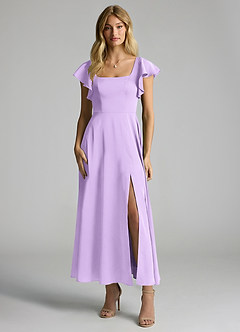Azazie Bondi Final Sale Lilac A-Line Ruched Stretch Satin Dress image4