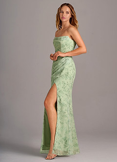 Azazie Leonis Bridesmaid Dresses Green Fern Floral Sheath Strapless Chiffon Convertible Dress image3