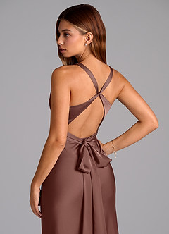 Azazie Hati Bridesmaid Dresses Espresso Mermaid Stretch Satin Dress image2