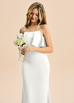 Azazie Galene Junior White Mermaid Stretch Satin Dress image5