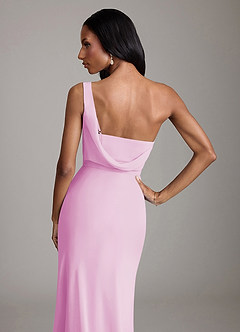 Azazie Madelyn Bridesmaid Dresses Candy Pink Mermaid One Shoulder Chiffon Convertible Dress image9