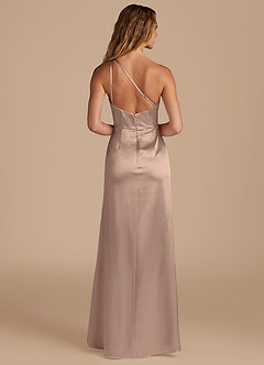 Azazie Mika Bridesmaid Dresses Taupe Sheath One Shoulder Metallic Satin Dress image5