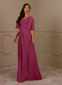 Azazie Oksana Mother of the Bride Dresses Mulberry A-Line V-Neck Pleated Chiffon Dress image5