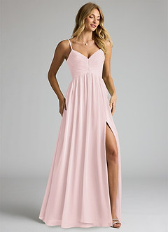 Azazie Alia Bridesmaid Dresses Blushing Pink A-Line Pleated Chiffon Dress image2