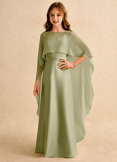 Azazie Fishie Girls Formal Flower Girl Dresses Moss Green A-Line Matte Satin Dress image1