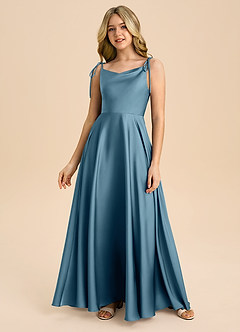 Azazie Popsy Junior Linia A Ukłon Satyna elastyczna Długość podłogi Młodsza druhna Sukienka image3