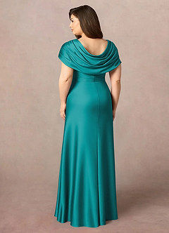 Azazie Branford Mother of the Bride Dresses Teal A-Line Pleated Stretch Satin Dress image10