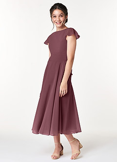 Azazie Payton Junior Sangria A-Line Bow Chiffon Dress image4