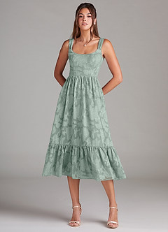 Azazie Alissa Final Sale Agave A-Line with Pockets Floral Burnout Dress image3