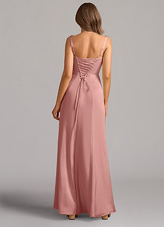 Azazie Amaris Bridesmaid Dresses Rosette A-Line Corset Stretch Satin Dress image3