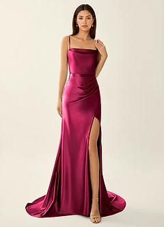 Philomena Wine Corset Stretch Satin Mermaid Prom Dress image5
