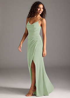 Azazie Deandra Robes de demoiselle d'honneur Robe Sirène en Mousseline de soie Plissée Vert Sauge image3