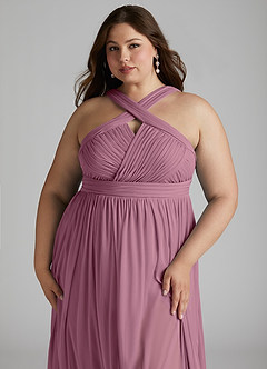Azazie Hillian Bridesmaid Dresses Vintage Mauve A-Line Halter Pleated Mesh Dress image13