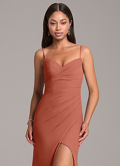 Azazie Yola Bridesmaid Dresses Clay Sheath Pleated Chiffon Convertible Dress image2