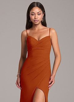 Azazie Yola Bridesmaid Dresses Paprika Sheath Pleated Chiffon Convertible Dress image2