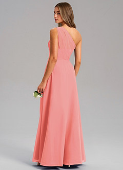 Azazie Phaedra Bridesmaid Dresses Coral A-Line One Shoulder Chiffon Dress image7