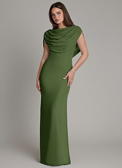 Azazie Hadley Bridesmaid Dresses Olive Mermaid Pleated Chiffon Dress image2