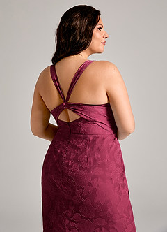 Azazie Mero Bridesmaid Dresses Burgundy Sheath Pleated Floral Burnout Dress image12