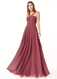 Azazie Dionne Abiti da Damigella Abito A-Line in Chiffon Corsetto Merlot image4