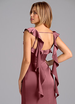 Azazie Adi Robes de demoiselle d'honneur Robe Trapèze en Satin extensible Plissée Rose Du Désert image2