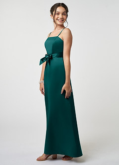 Azazie Anina Junior Robe Trapèze en Satin extensible Arc Paon image4