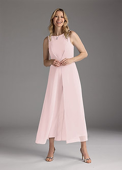 Azazie Anitta Mother of the Bride Dresses Blushing Pink Jumpsuit/Pantsuit Pleated Stretch Crepe Dress image3