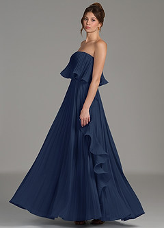 Azazie Alexia Bridesmaid Dresses Dark Navy A-Line Ruched Chiffon Dress image5