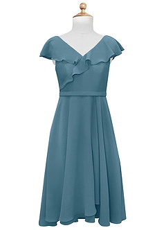 Azazie Posie Vestido de Bermudas de Gasa/ Chiffon de Acampanado con Volante image9