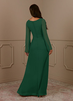 Azazie Belinda Mère de la mariée Robes Robe Trapèze en Mousseline de soie Col V plissé Vert Foncé image2