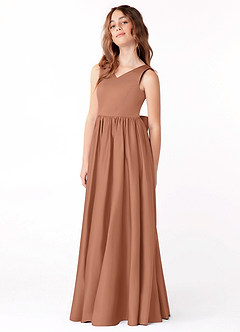 Azazie Hathaway Junior Bronzer A-Line Bow Matte Satin Dress image4