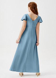 Azazie Soren Junior Steel Blue A-Line Ruched Stretch Satin Dress image6