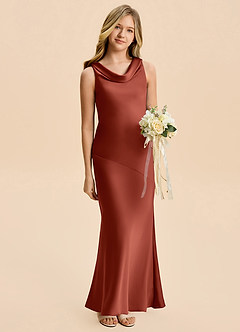 Azazie Rylina Junior Meerjungfrau-Linie Stretch-Satin Kleid Terrakotta image3