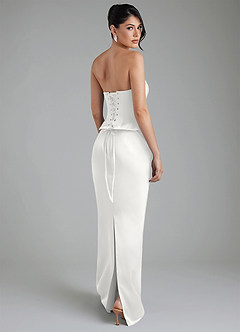 Azazie River Bridesmaid Dresses White Sheath Corset Stretch Satin Convertible Dress image2