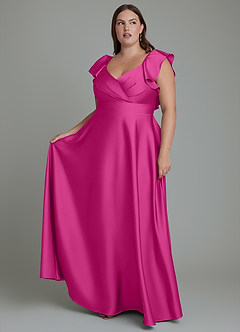 Azazie Leilani Brudtärnklänningar Klänning av A-linje i Stretch Satin Rynkad Fuchsia image10