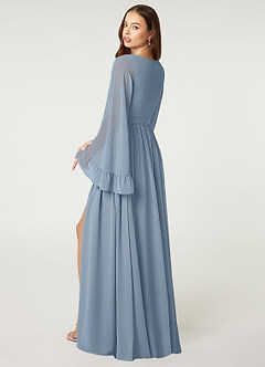 Azazie Tiphanie Venta Final Vestido de Azul Polvoriento de Gasa de Corte en A con Cuello en V fruncido image5