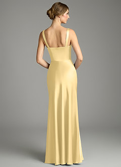 Azazie Alouette Bridesmaid Dresses Butter Mermaid Pleated Stretch Satin Dress image2