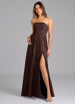 Azazie Wren Abiti da Damigella Abito A-Line in Burnout Floreale Senza Cinturino Ganache image3