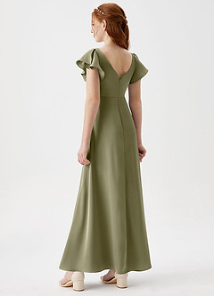 Azazie Omari Junior Pistachio A-Line Pleated Stretch Satin Dress image2
