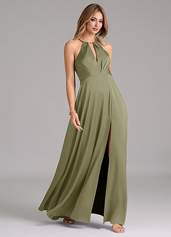 Azazie Evalleen Final Sale Pistachio A-Line Pleated Stretch Satin Dress image5