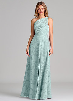 Azazie Phaedra Bridesmaid Dresses Mist A-Line One Shoulder Floral Burnout Dress image5