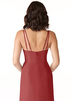 Azazie Leo Bridesmaid Dresses Rust Mermaid V-Neck Pleated Chiffon Dress image6