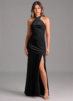 Azazie Drita Robes de demoiselle d'honneur Robe Trapèze en velours Plissée Noir image4
