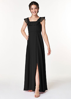 Azazie Jinny Junior Black A-Line Ruched Chiffon Dress image3