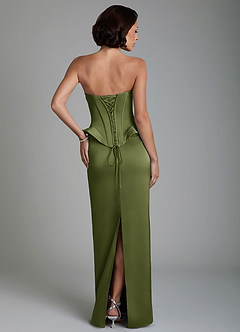 Azazie Harlow Bridesmaid Dresses Olive Sheath Corset Stretch Satin Dress image2