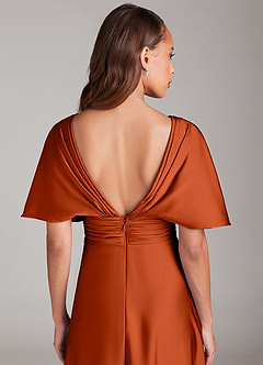 Azazie Pamela Bridesmaid Dresses Paprika A-Line Pleated Stretch Satin Dress image6
