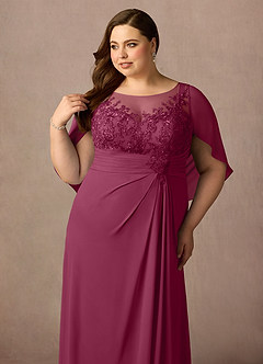 Azazie Hera Mother of the Bride Dresses Mulberry A-Line Lace Capelet Chiffon Dress image11