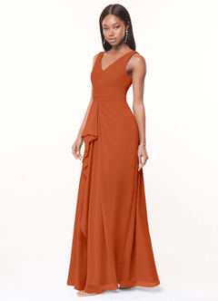 Azazie Julianna Bridesmaid Dresses Burnt Orange A-Line Chiffon Dress image3